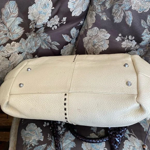 Paolo Masi Italian Leather Genuine Leather Cream Boho Satchel Brown Woven Straps - Picture 3 of 14